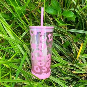 NWT Starbucks Pink Leopard Tumbler w/ Bumper